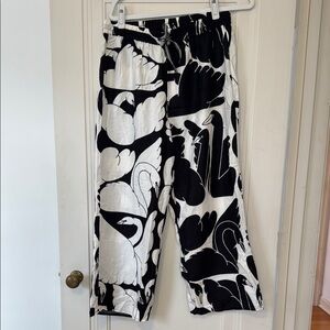 Anthropologie Black and White Swan Print Pants